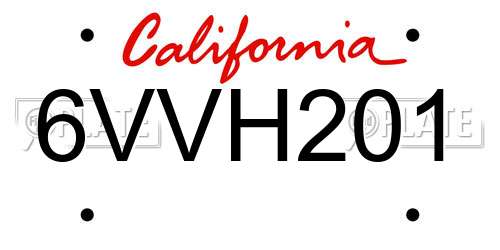 6VVH201 California License Plate