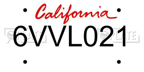 6VVL021 California License Plate