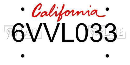 6VVL033 California License Plate