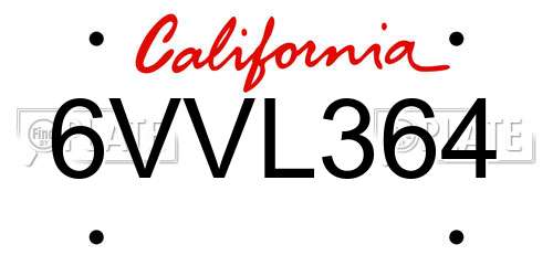 6VVL364 California License Plate