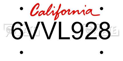 6VVL928 California License Plate