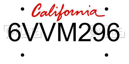 6VVM296 California License Plate