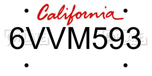 6VVM593 California License Plate