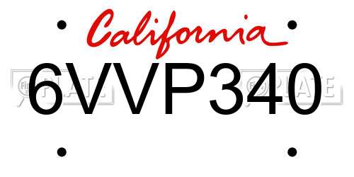 6VVP340 California License Plate