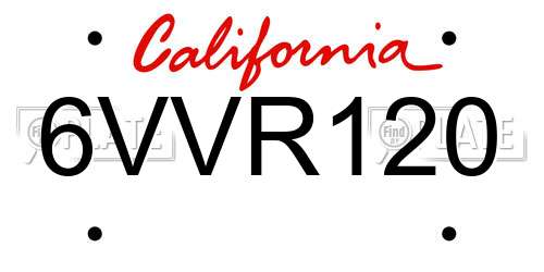 6VVR120 California License Plate
