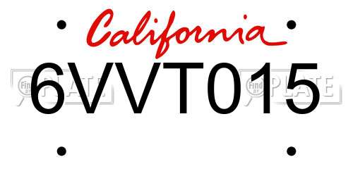 6VVT015 California License Plate