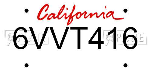 6VVT416 California License Plate