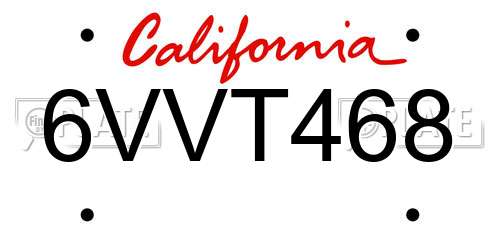6VVT468 California License Plate