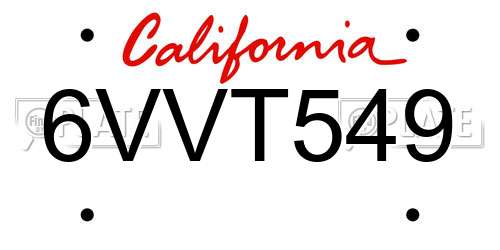 6VVT549 California License Plate