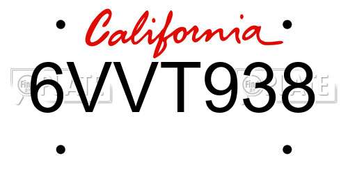 6VVT938 California License Plate