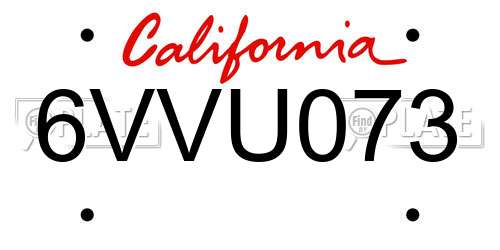 6VVU073 California License Plate