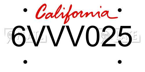 6VVV025 California License Plate