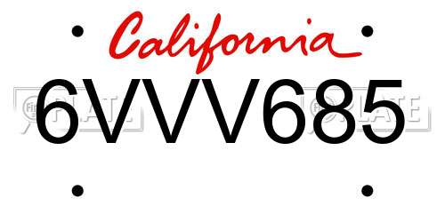 6VVV685 California License Plate