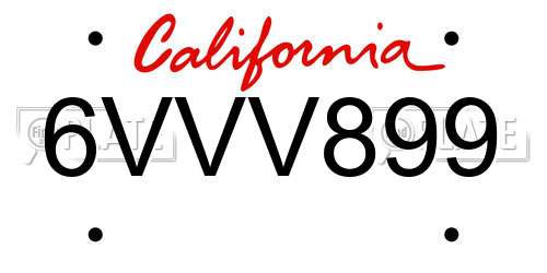 6VVV899 California License Plate
