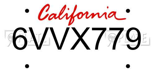 6VVX779 California License Plate