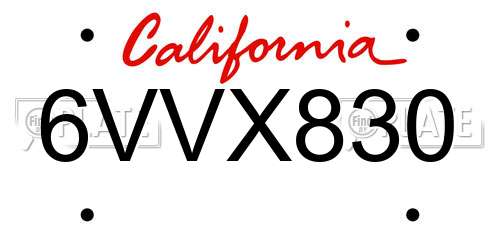 6VVX830 California License Plate