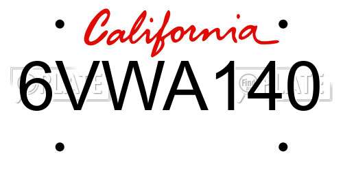 6VWA140 California License Plate