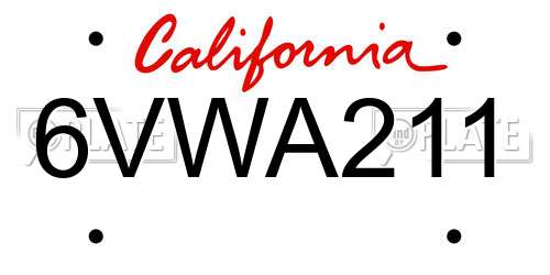 6VWA211 California License Plate