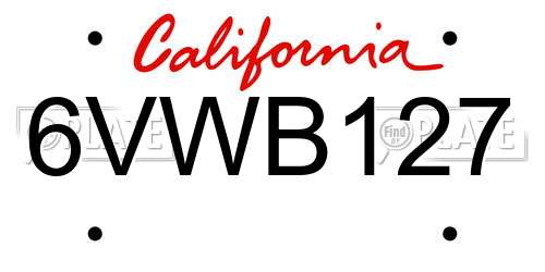 6VWB127 California License Plate