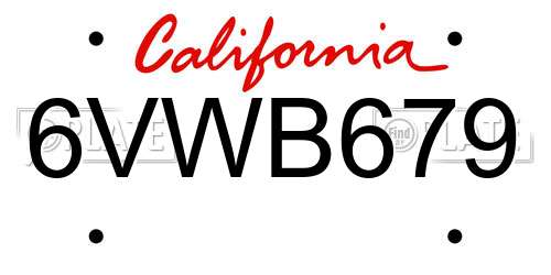 6VWB679 California License Plate