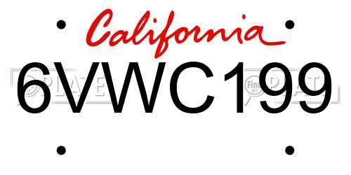 6VWC199 California License Plate