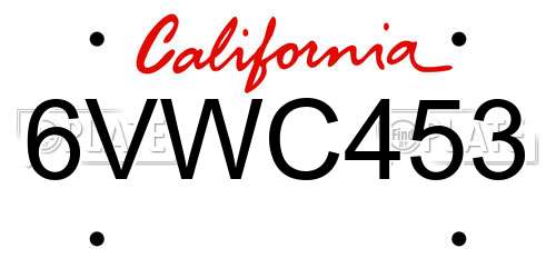 6VWC453 California License Plate