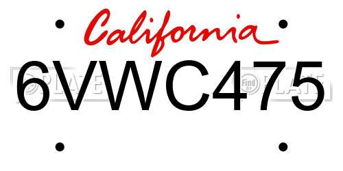 6VWC475 California License Plate