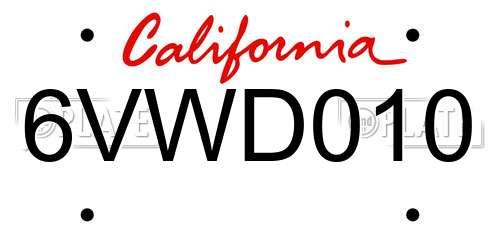 6VWD010 California License Plate