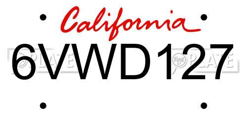 6VWD127 California License Plate