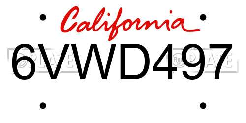 6VWD497 California License Plate