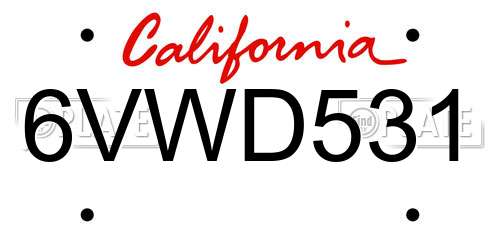 6VWD531 California License Plate