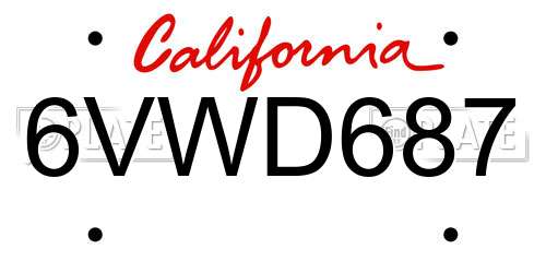 6VWD687 California License Plate