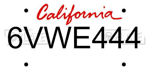 6VWE444 California License Plate
