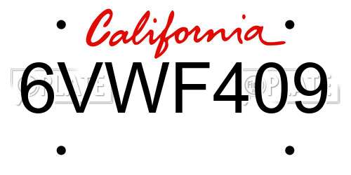 6VWF409 California License Plate