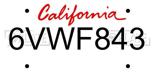 6VWF843 California License Plate