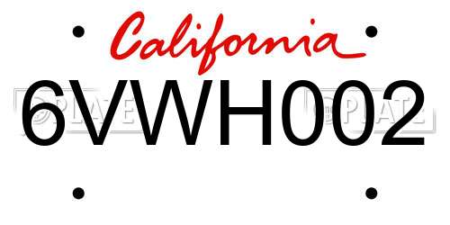 6VWH002 California License Plate