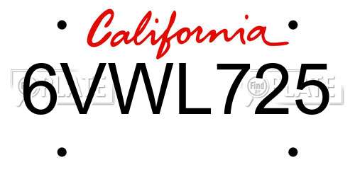 6VWL725 California License Plate