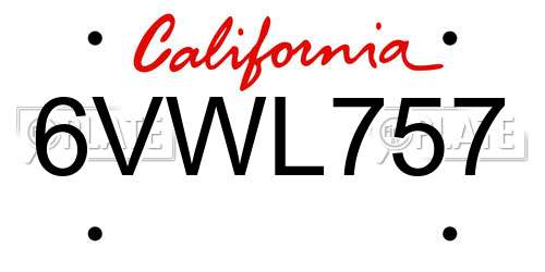 6VWL757 California License Plate