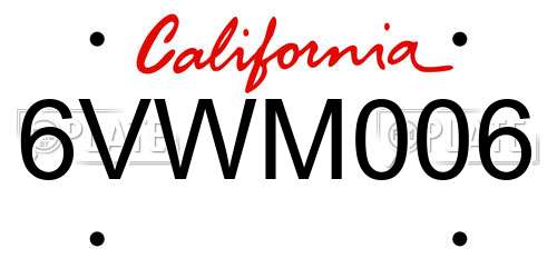 6VWM006 California License Plate