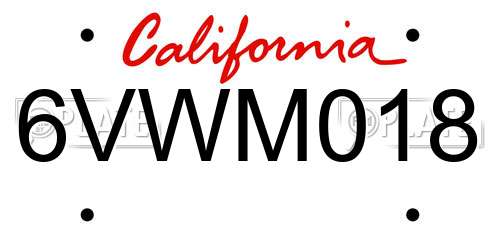 6VWM018 California License Plate
