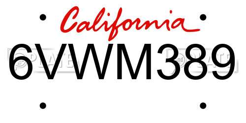 6VWM389 California License Plate
