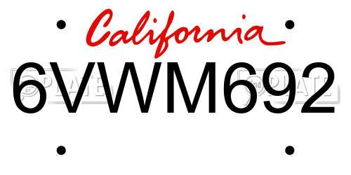 6VWM692 California License Plate
