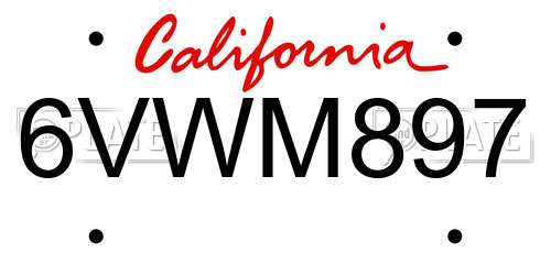 6VWM897 California License Plate
