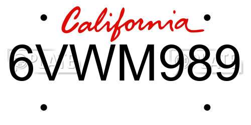 6VWM989 California License Plate