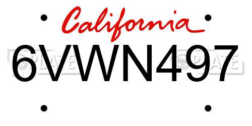 6VWN497 California License Plate
