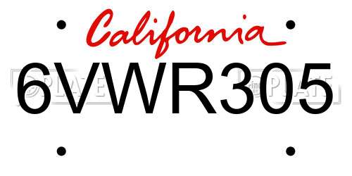 6VWR305 California License Plate