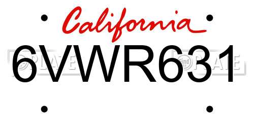 6VWR631 California License Plate