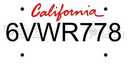 6VWR778 California License Plate