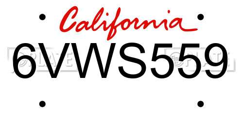 6VWS559 California License Plate