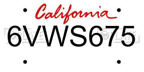 6VWS675 California License Plate